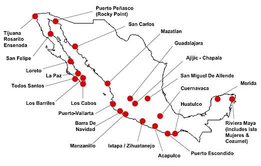 hartë e Meksikës destinacione