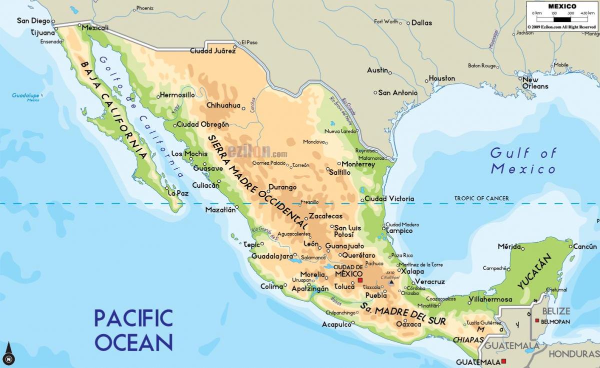 Meksikë harta fizike