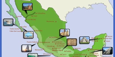Hartë e Meksikës destinacionet turistike